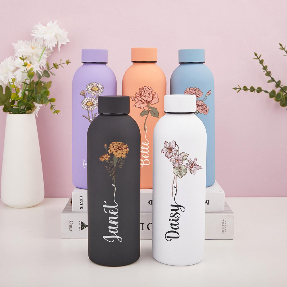 Sports Water Bottle Insulated - Geïsoleerde fles met bloemenprint, draagbare sportfles