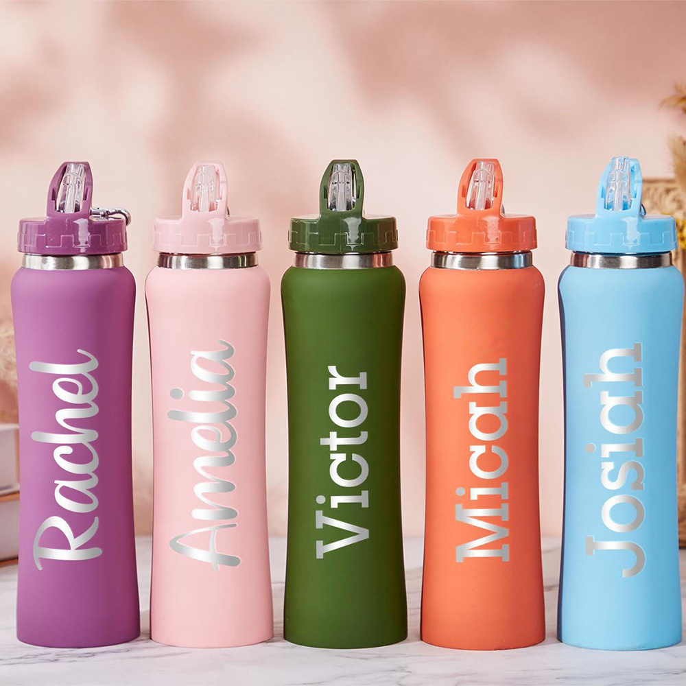 Sports Water Bottle Insulated - Gepersonaliseerde RVS Waterfles met Rietje, Op
