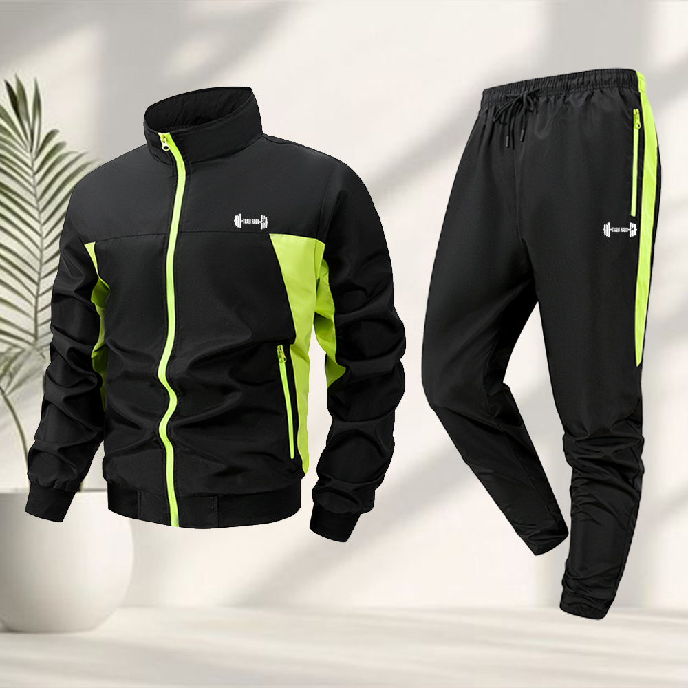 Dumbbell Set - Trendy heren sportset met dumbbell-print, 2-delig,